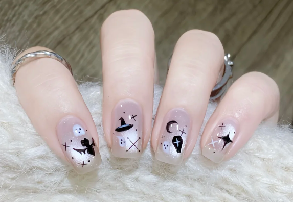 貓眼萬圣節(jié)美甲教程，廣西美甲師教學(xué)